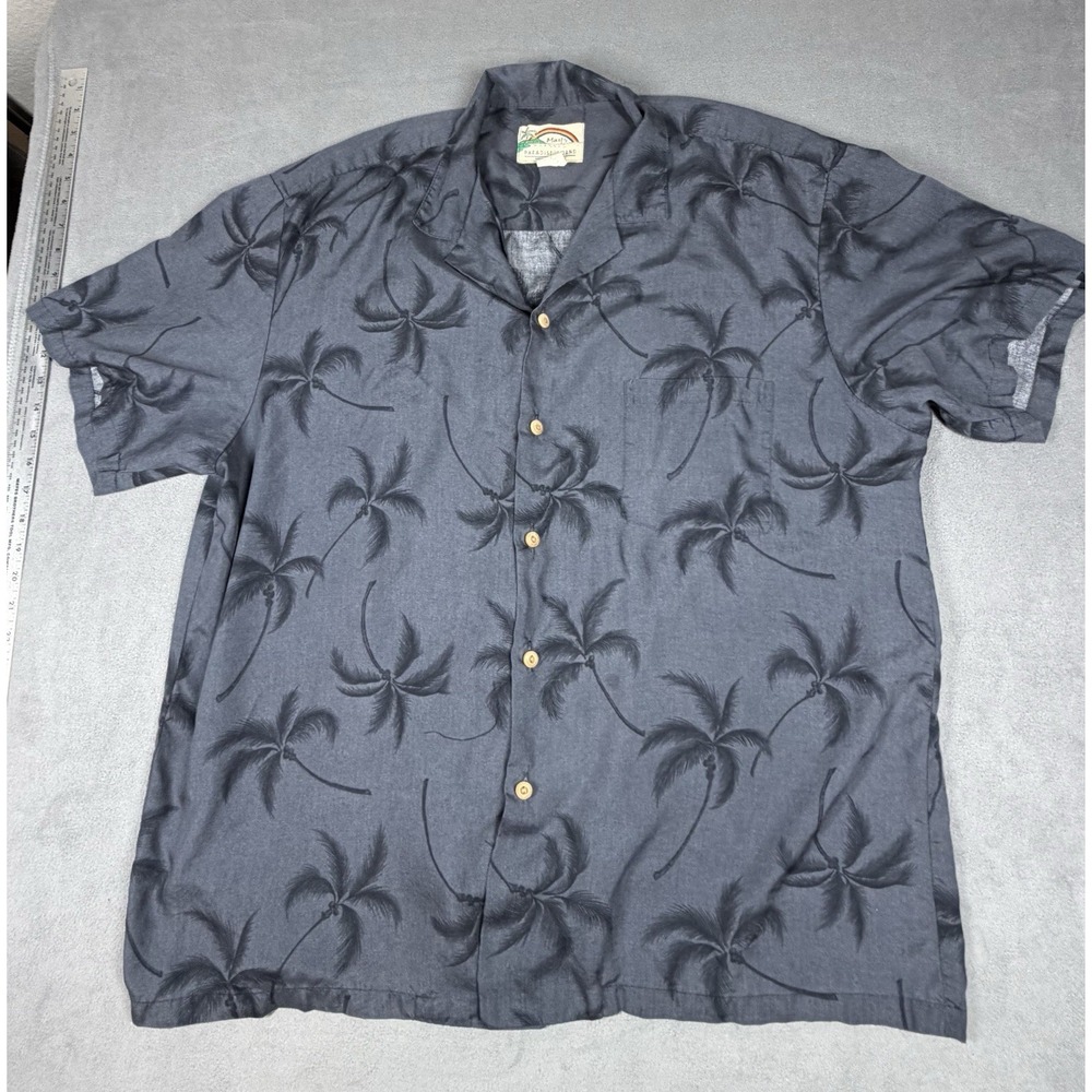 Paradise Found Hawaiian Shirt Mens XL Gray Bamboo Palm Tree Rayon Aloha Magnum P